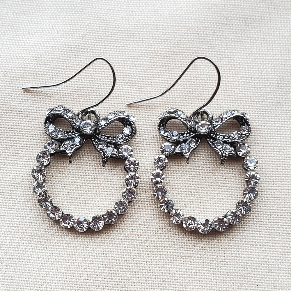 Rhinestone Wreath and Bow Earrings Christmas